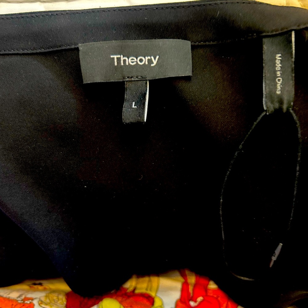 Slightly off the shoulder, black theory blouse.